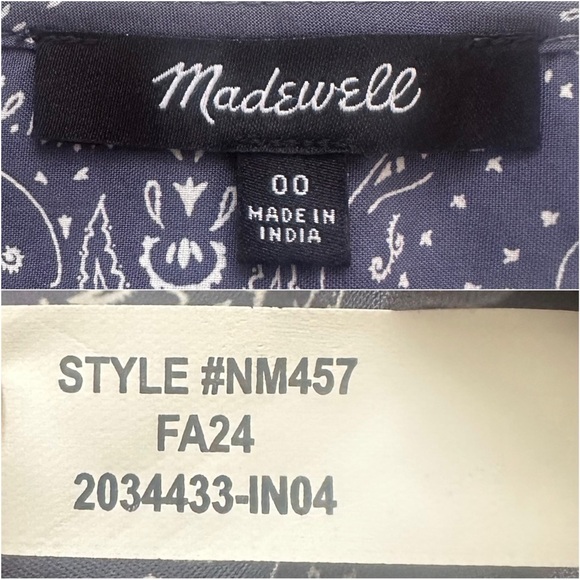 Madewell Dress Shirred Button-Front Mini Bandana Print Nighttime Blue Sz 00 - Picture 9 of 12